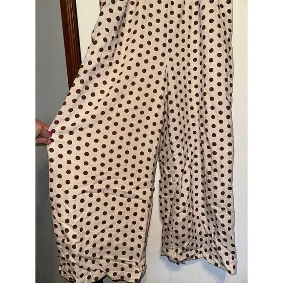 GILLI Cream Jumpsuit with Brown Polka Dots Size Large - Picture 4 of 12